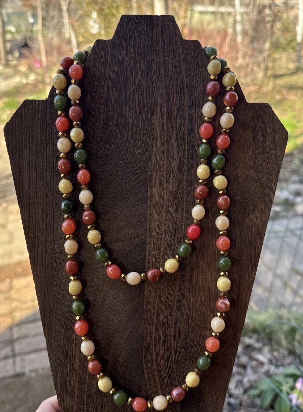 Vintage Multi Color Single Long Strand lucite beaded necklace Cruise-wear Retro